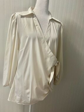 DKNY Cream Wrap Blouse with Side Tie